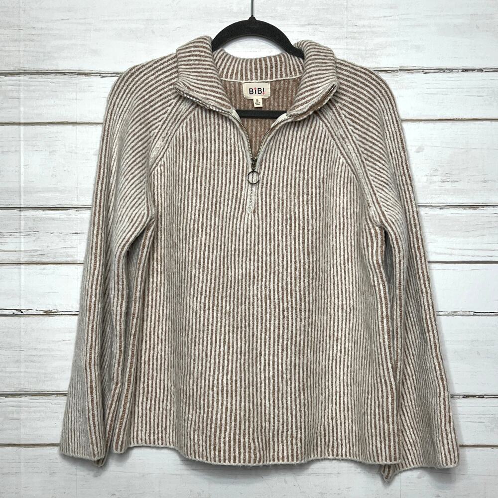 Bibi Knit Pullover Sweater Size Small Collared Neutral Stripe